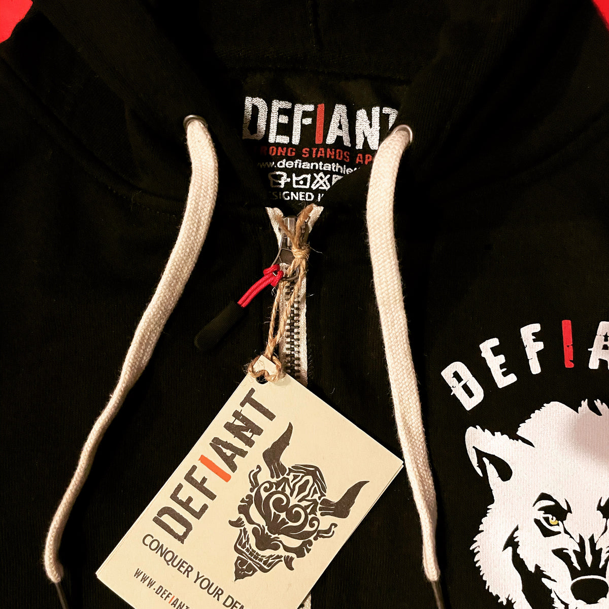 DEFIANT WHITE WOLF - FULL ZIP LIGHTWEIGHT HOODIE - BLACK - LIMITED