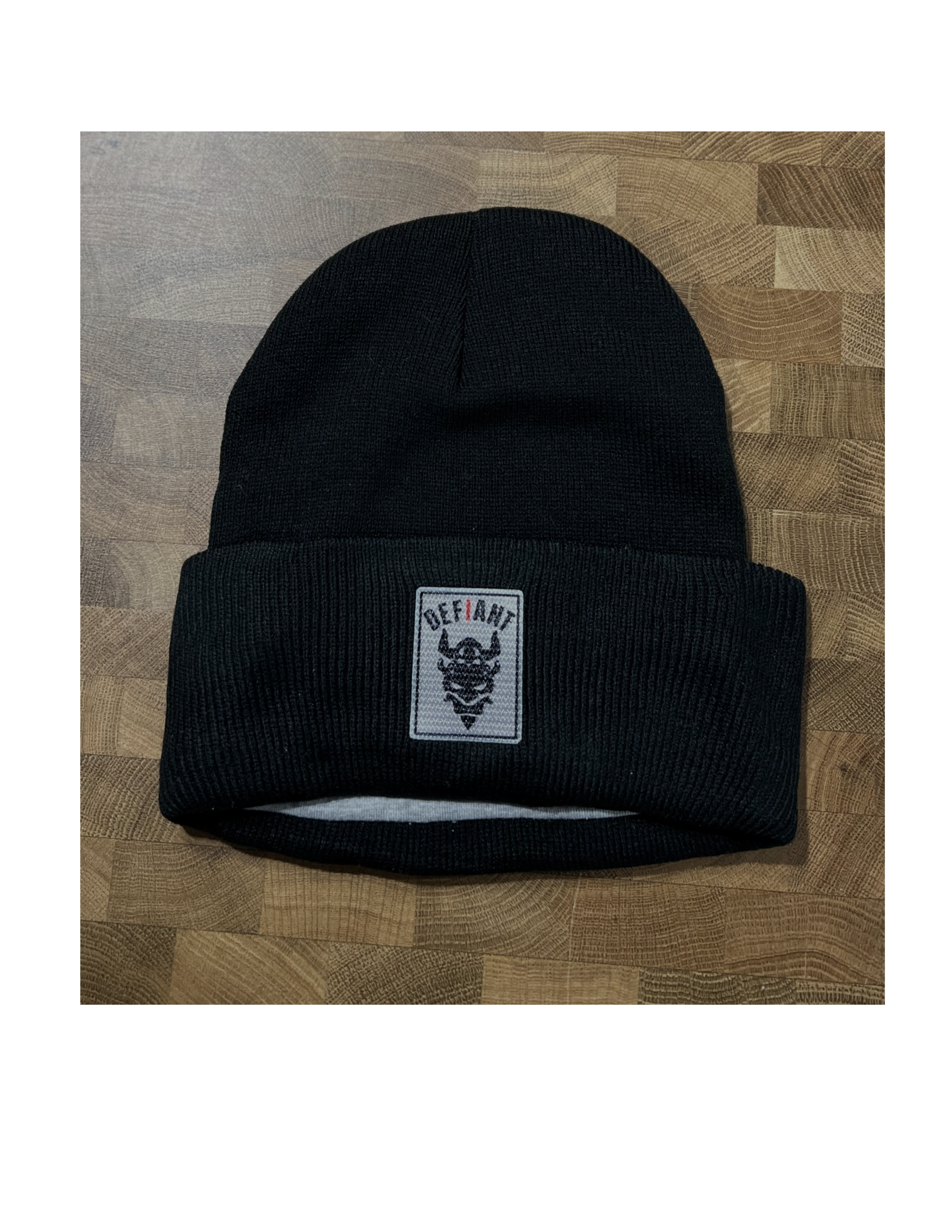 CLASSIC CUFFED BEANIE HAT - WITH TEXTURED TWILL PATCH - BLACK - LTD STOCK