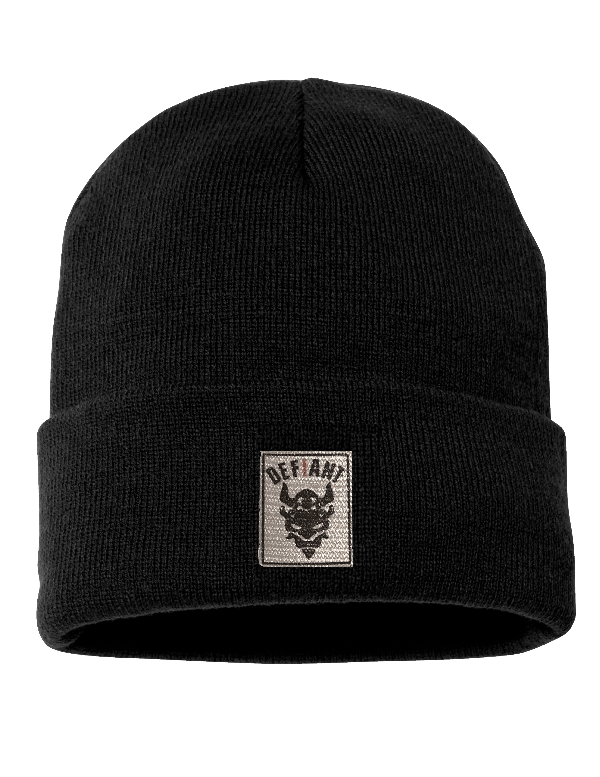 CLASSIC CUFFED BEANIE HAT - WITH TEXTURED TWILL PATCH - BLACK - LTD STOCK