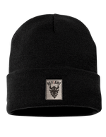 Load image into Gallery viewer, CLASSIC CUFFED BEANIE HAT - WITH TEXTURED TWILL PATCH - BLACK - LTD STOCK
