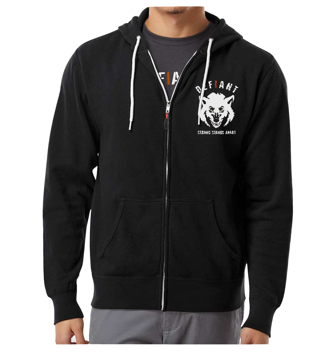 DEFIANT WHITE WOLF - FULL ZIP LIGHTWEIGHT HOODIE - BLACK - LIMITED