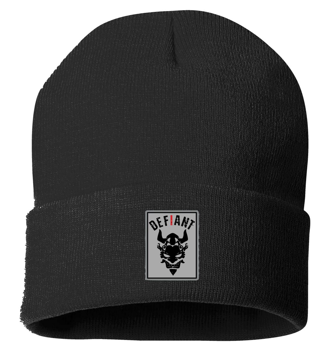 CLASSIC CUFFED BEANIE HAT - with DEFIANT TWILL EMBLEM - OS BLACK ...