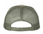 Load image into Gallery viewer, DEFIANT TRUCKER HAT WITH GENUINE LEATHER EMBLEM - KHAKI - OS
