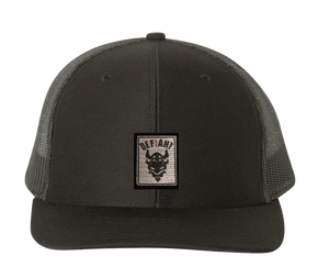 CONQUER - BLACK AND GRAY - MESH SNAP BACK HAT WITH TWILL EMBLEM