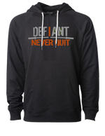 Load image into Gallery viewer, NEW DROP: &quot;I NEVER QUIT&quot; LIGHT WEIGHT HOODIE - TRUE BLACK
