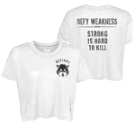Load image into Gallery viewer, DEFY WEAKNESS - CROP BABY TEE - RELAXED FIT - ALMOST GONE!

