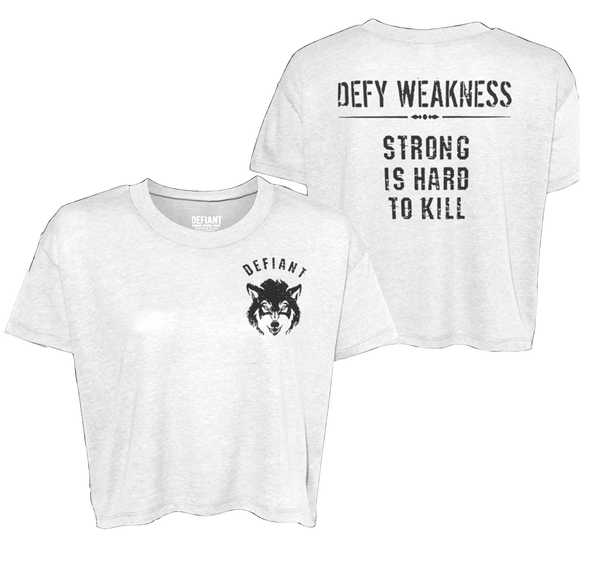Load image into Gallery viewer, DEFY WEAKNESS - CROP BABY TEE - RELAXED FIT - ALMOST GONE!
