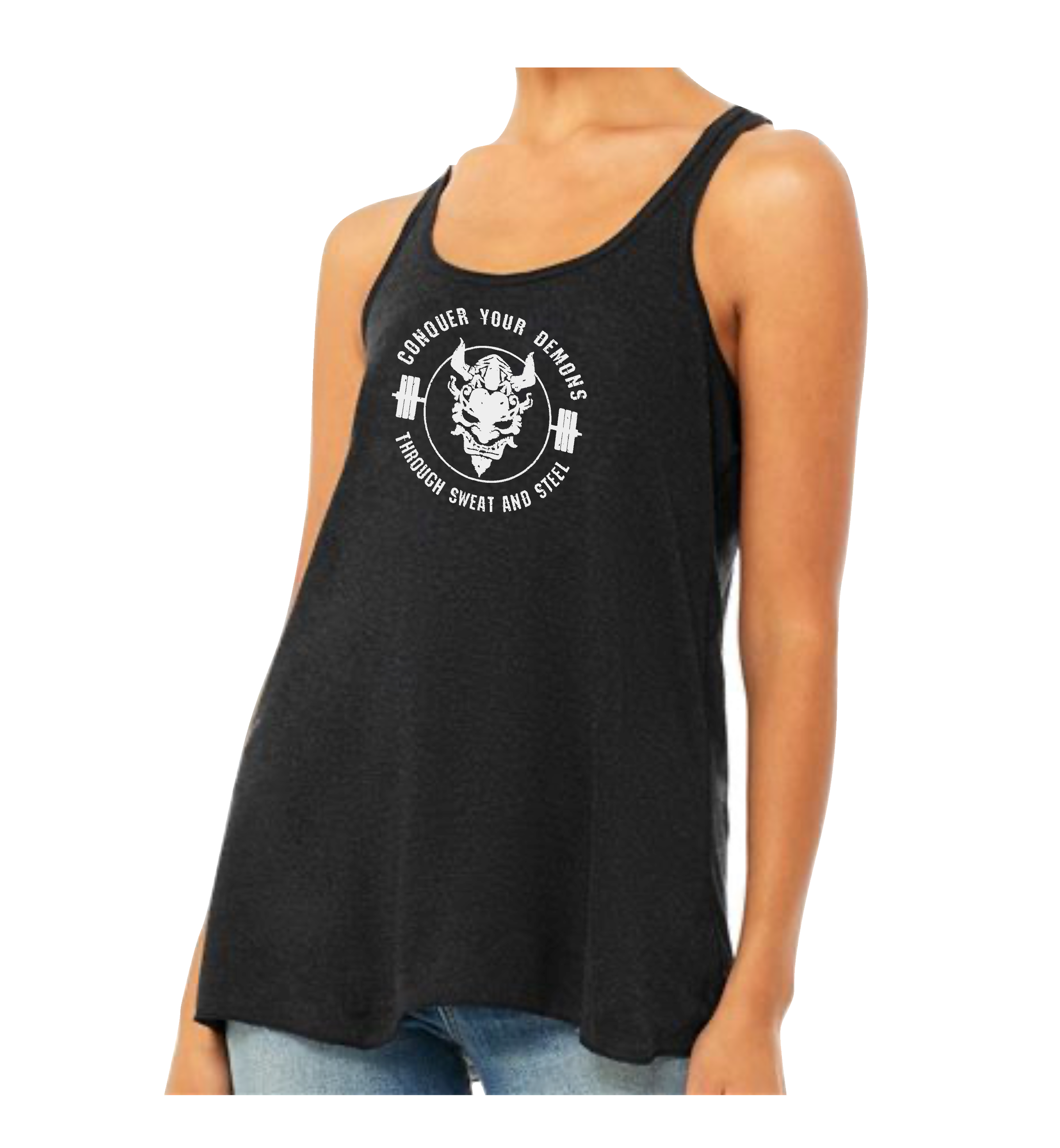 CONQUER YOUR DEMONS - WOMEN'S FLOWY SHIRRED RACERBACK TANK