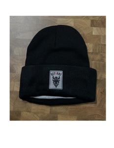 CLASSIC CUFFED BEANIE HAT - WITH TEXTURED TWILL PATCH - BLACK