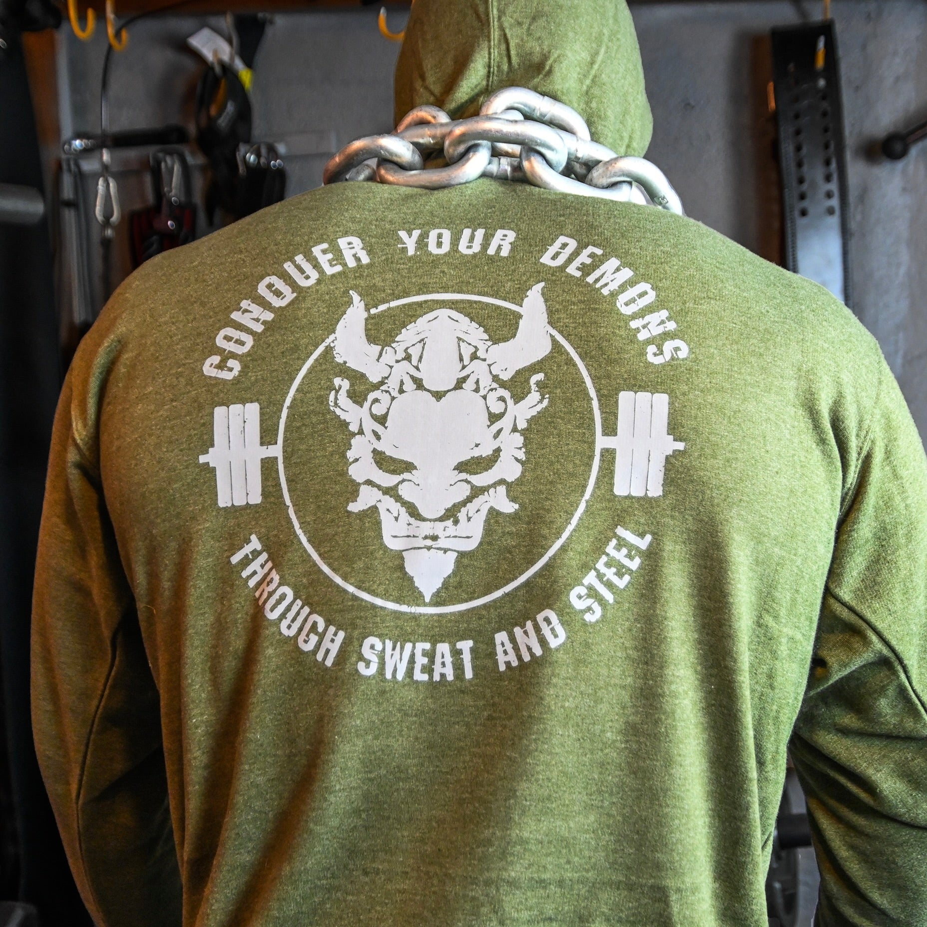 CONQUER YOUR DEMONS HOODIE - ARMY HEATHER