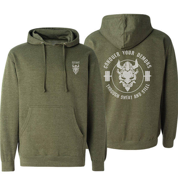 Load image into Gallery viewer, CONQUER YOUR DEMONS MIDWEIGHT HOODIE - ARMY HEATHER
