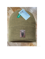 Load image into Gallery viewer, CLASSIC CUFFED BEANIE HAT - with DEFIANT LEATHER PATCH - XL OLIVE
