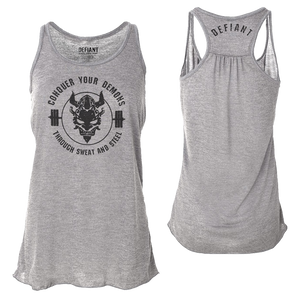 CONQUER YOUR DEMONS - WOMEN'S FLOWY SHIRRED RACERBACK TANK