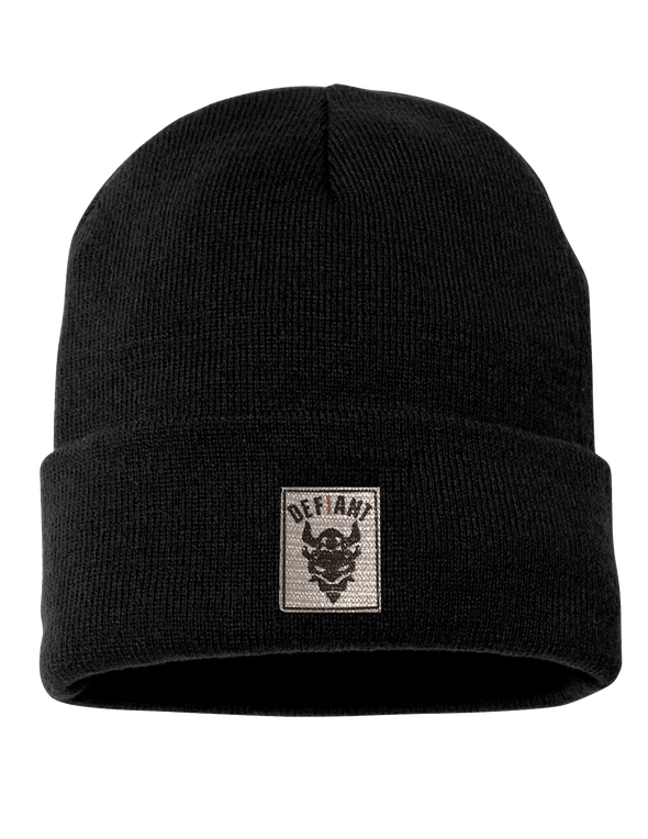Load image into Gallery viewer, CLASSIC CUFFED BEANIE HAT - WITH TEXTURED TWILL PATCH - BLACK - LTD STOCK
