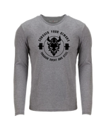 Load image into Gallery viewer, CONQUER YOUR DEMONS - LONG SLEEVE T - HEATHER GRAY - LIMITED RUN!
