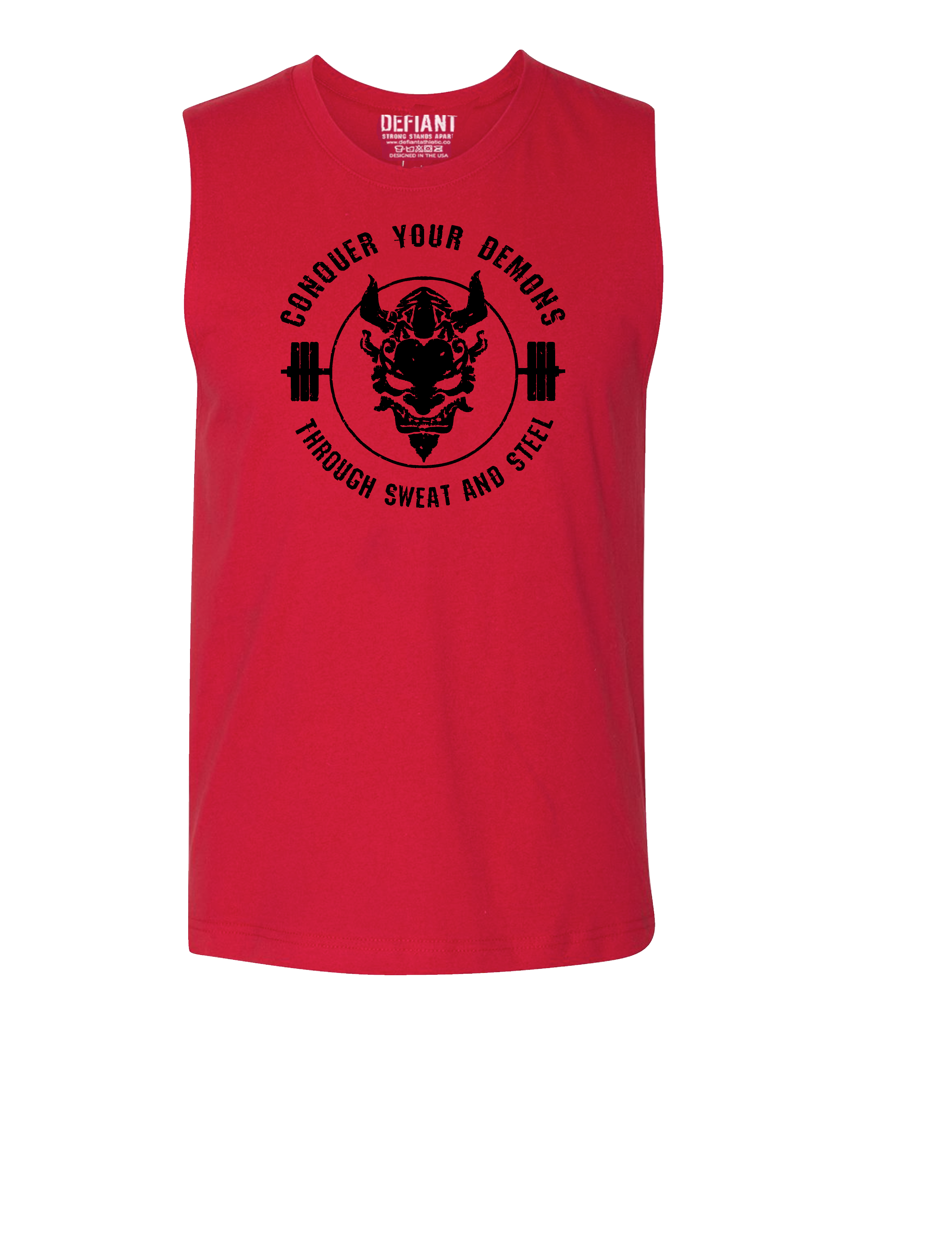 CONQUER YOUR DEMONS - MUSCLE TANK - RED BACK IN STOCK
