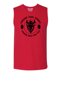 CONQUER YOUR DEMONS - MUSCLE TANK - RED BACK IN STOCK